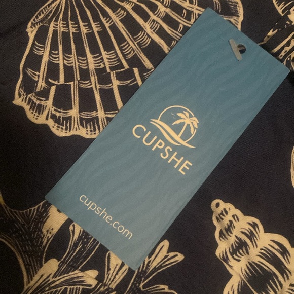 Cupshe Blue Seashell Smocked Bodice Midi Tube Dress. Summer Dress, Ocean - Picture 3 of 4